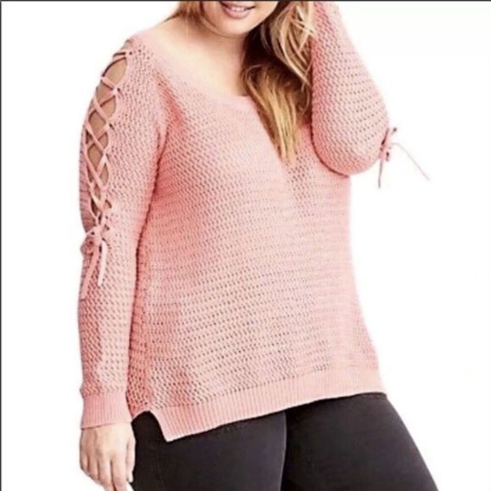 Torrid Women's‎ Cotton Blend Pink Lace Up Sleeve Knit Sweater Sz 5X Plus